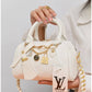 011599 — White mini charm barrel handbag detail, 14 × 20 × 10 (White)