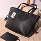013650 — Black embossed tote with matching pouch front, 32 × 48 × 15 (Black)