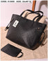 013650 — Black embossed tote with matching pouch front, 32 × 48 × 15 (Black)