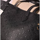 013650 — Black embossed tote with matching pouch detail, 32 × 48 × 15 (Black)