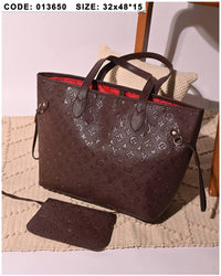 013650 — Brown embossed tote with matching pouch front, 32 × 48 × 15 (Brown)