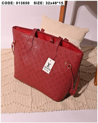 013650 — Red embossed tote with matching pouch front, 32 × 48 × 15 (Red)