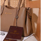 013775 — Taupe structured leaf-detail handbag detail, 16 × 24 × 11 (Taupe)