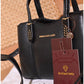 013775 — Black structured leaf-detail handbag detail, 16 × 24 × 11 (Black)