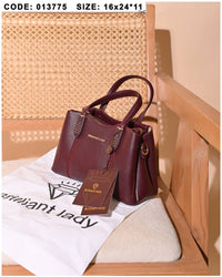 013775 — Burgundy structured leaf-detail handbag front, 16 × 24 × 11 (Burgundy)