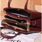013775 — Burgundy structured leaf-detail handbag interior, 16 × 24 × 11 (Burgundy)