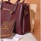 013775 — Burgundy structured leaf-detail handbag detail, 16 × 24 × 11 (Burgundy)