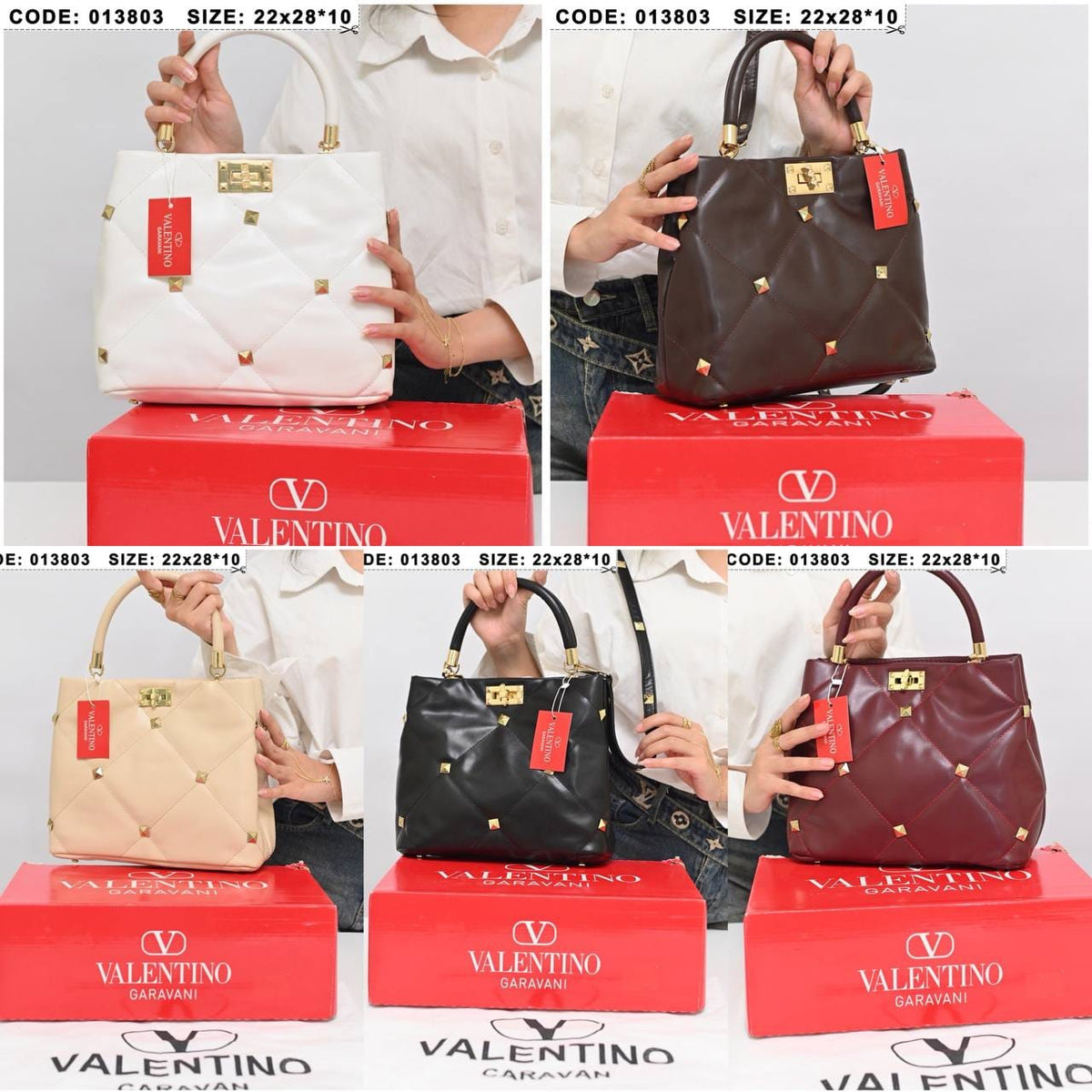 013803 — Diamond-quilted stud handbag, five-color overview