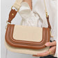 013810 — Beige and Tan rounded flap crossbody bag front, 15 × 23 × 8 (Beige and Tan)