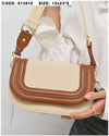 013810 — Beige and Tan rounded flap crossbody bag front, 15 × 23 × 8 (Beige and Tan)