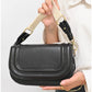 013810 — Black rounded flap crossbody bag front, 15 × 23 × 8 (Black)