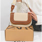 013810 — Beige and Tan rounded flap crossbody bag alternate front, 15 × 23 × 8 (Beige and Tan)