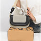013810 — Beige and Black rounded flap crossbody bag front, 15 × 23 × 8 (Beige and Black)