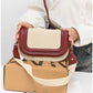 013810 — Beige and Burgundy rounded flap crossbody bag front, 15 × 23 × 8 (Beige and Burgundy)