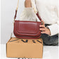013810 — Burgundy rounded flap crossbody bag front, 15 × 23 × 8 (Burgundy)