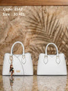 3142 — White curved panel handbag front and back, 30 × 21 (White)
