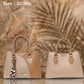 3142 — Beige curved panel handbag front and back, 30 × 21 (Beige)