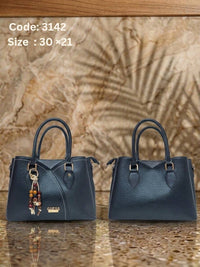 3142 — Navy curved panel handbag front and back, 30 × 21 (Navy)