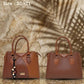 3142 — Brown curved panel handbag front and back, 30 × 21 (Brown)