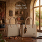 3145 — Beige woven look handbag front and back, 24 × 20 (Beige)