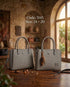 3145 — Grey woven look handbag front and back, 24 × 20 (Grey)