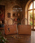 3145 — Tan woven look handbag front and back, 24 × 20 (Tan)