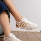 5265 — White / Camel contrast stripe lace-up sneakers side view, 37, 38, 39, 40, 41 (White / Camel)