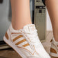 5265 — White / Camel contrast stripe lace-up sneakers front view, 37, 38, 39, 40, 41 (White / Camel)