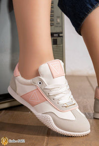 5402 — White / Pink contrast trim sneakers front view, 37, 38, 39, 40, 41 (White / Pink)