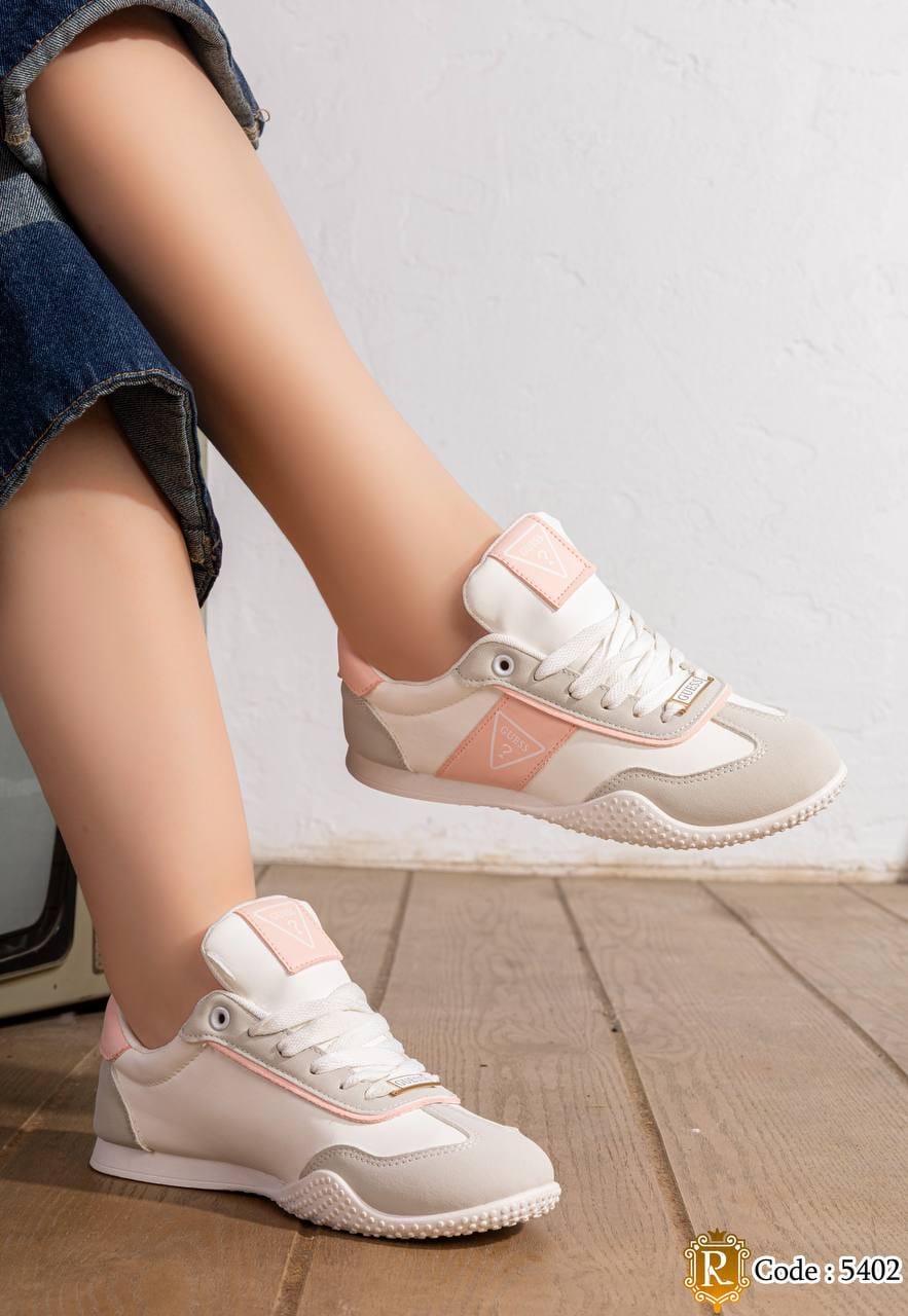 5402 — White / Pink contrast trim sneakers worn view, 37, 38, 39, 40, 41 (White / Pink)