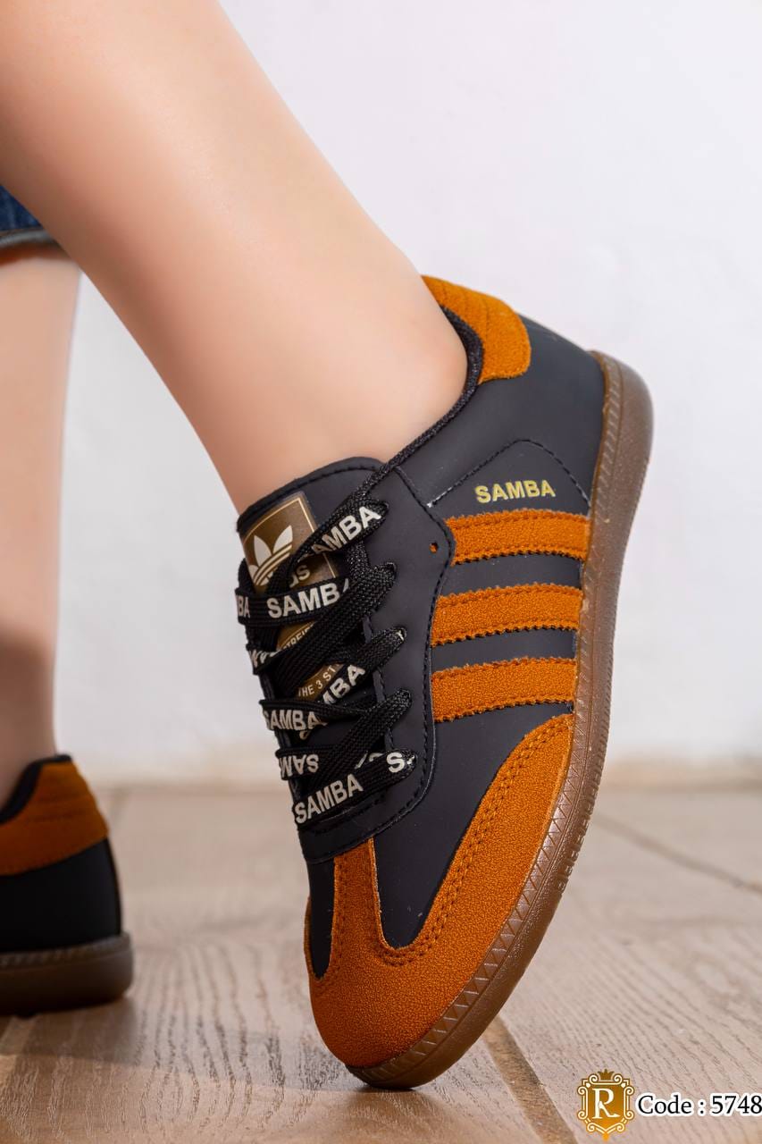5748 — Black / Orange two-tone lace-up sneakers side view, 37, 38, 39, 40, 41 (Black / Orange)