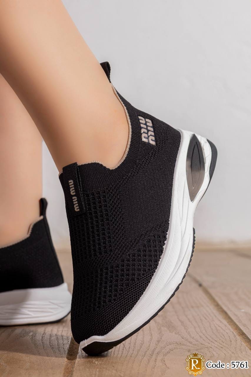 5761 — Black mesh slip-on sneakers side view, 38, 39, 40, 41, 42 (Black)