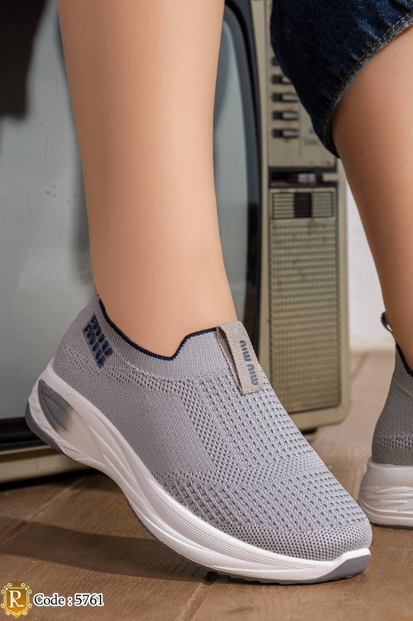 5761 — Grey mesh slip-on sneakers front view, 38, 39, 40, 41, 42 (Grey)