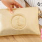 AD1019 — Gold zip top clutch bag front, 31 × 21 (Gold)