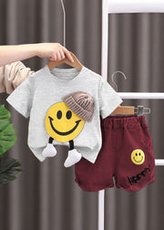 Happy Days Shorts Set — Grey & Berry
