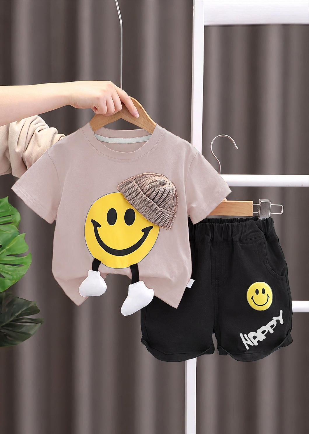Happy Days Shorts Set — Blush & Black