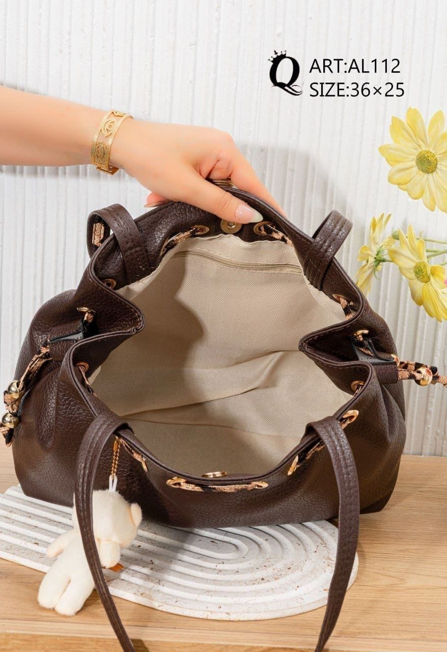 AL112 — Brown drawstring shoulder bag interior, 36 × 25 (Brown)