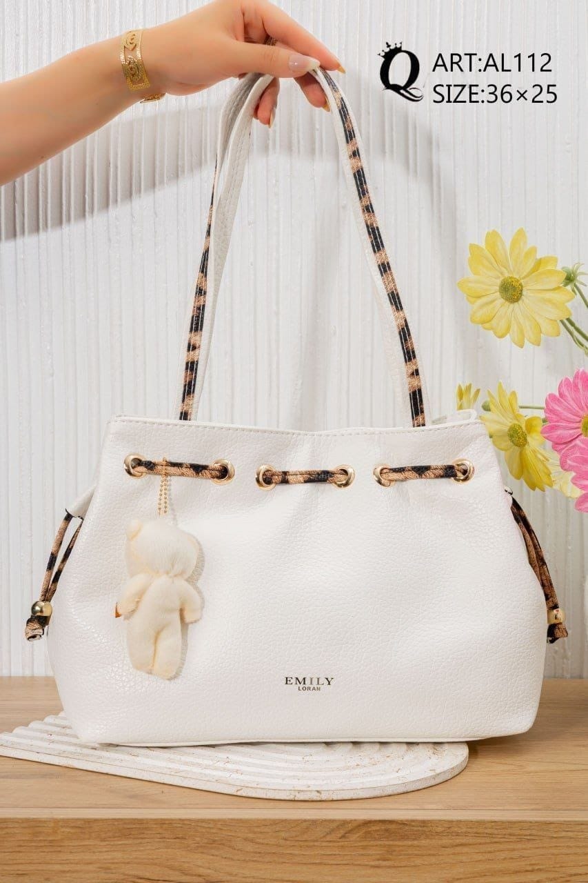 AL112 — White drawstring shoulder bag front, 36 × 25 (White)