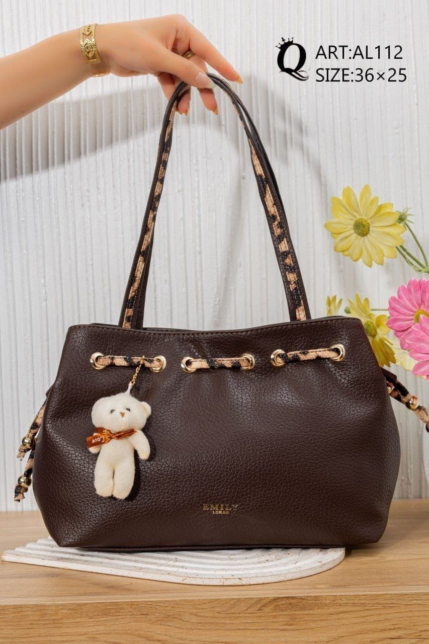 AL112 — Brown drawstring shoulder bag front, 36 × 25 (Brown)