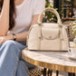 AM543 — Beige front-pocket handbag front, 28 × 21 (Beige)