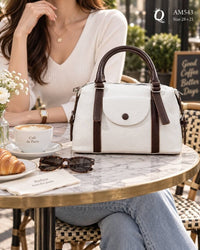 AM543 — White Brown front-pocket handbag front, 28 × 21 (White Brown)