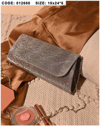 Shimmer Flap Clutch – 012666 (Gunmetal)