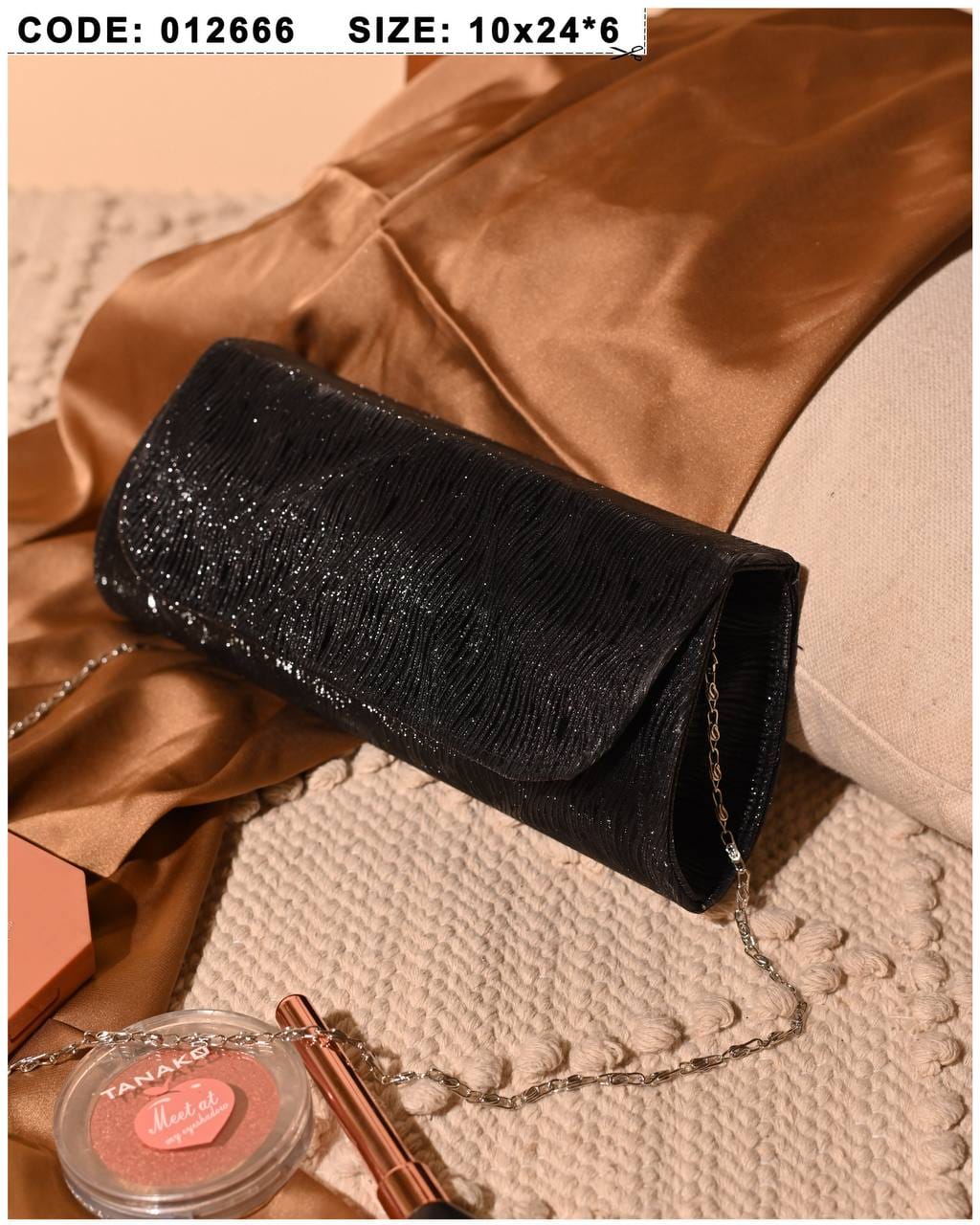Shimmer Flap Clutch – 012666 (Black)