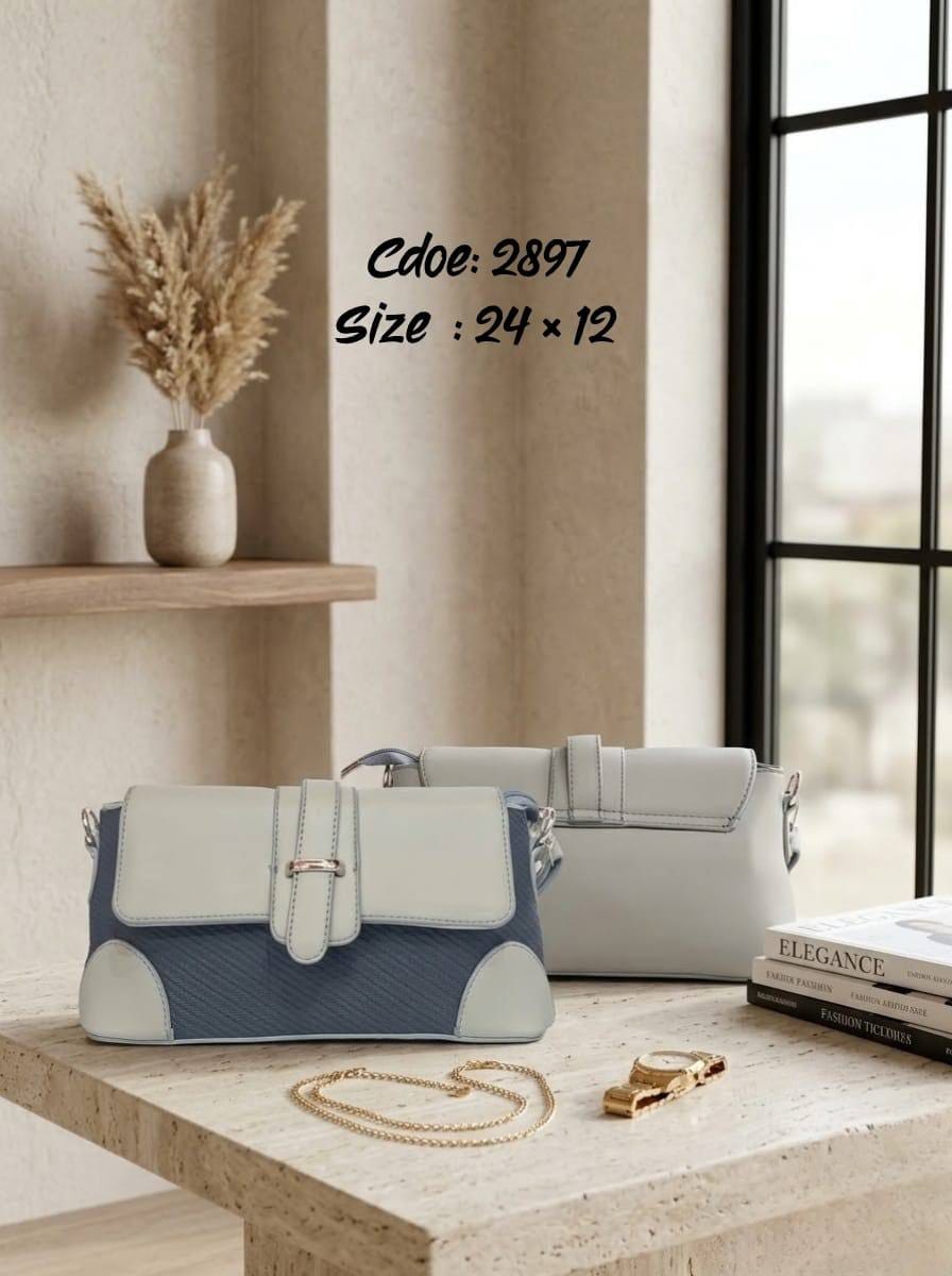 Panelled Flap Shoulder Bag – 2897 (Blue / White)