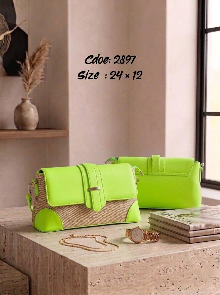 Panelled Flap Shoulder Bag – 2897 (Lime Green)