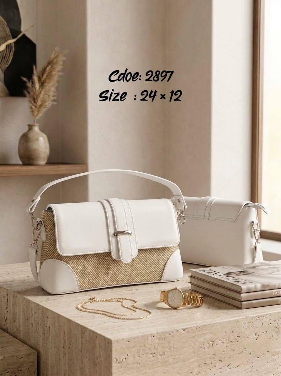 Panelled Flap Shoulder Bag – 2897 (White)