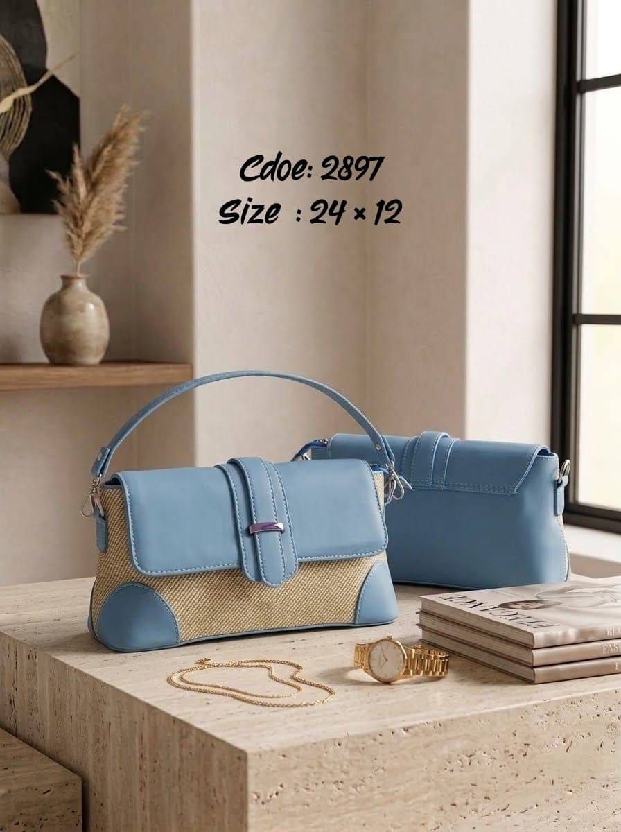 Panelled Flap Shoulder Bag – 2897 (Light Blue)