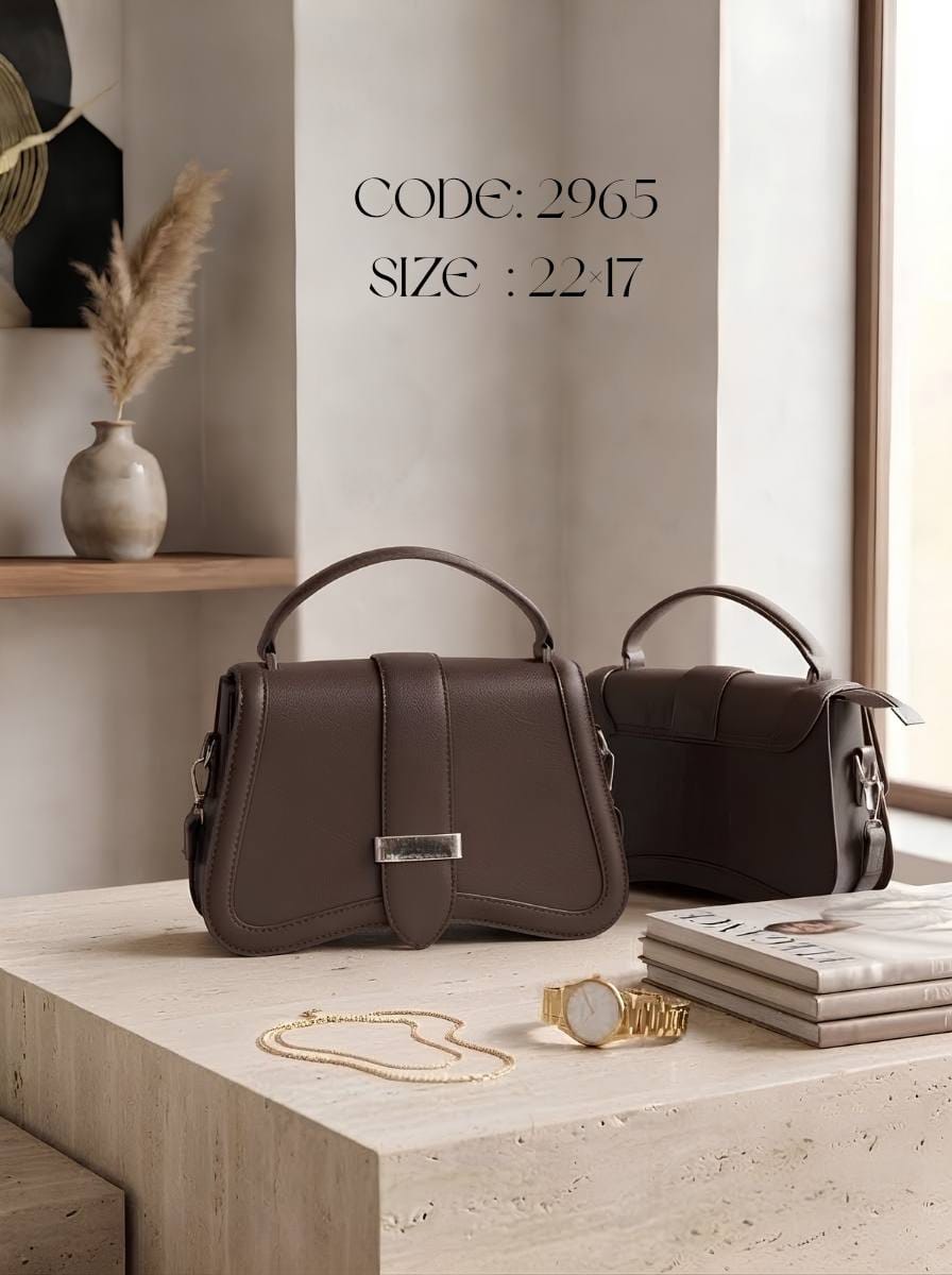 Curved Flap Top Handle Bag – 2965 (Dark Brown)