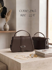 Curved Flap Top Handle Bag – 2965 (Dark Brown)