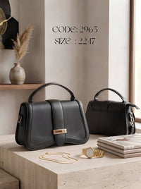 Curved Flap Top Handle Bag – 2965 (Black)